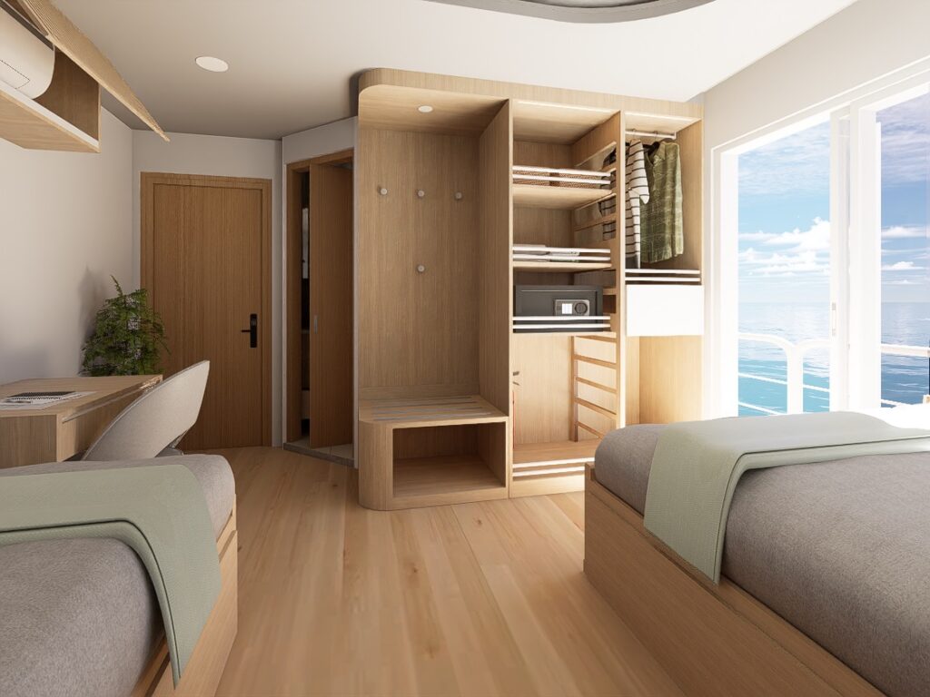 Solitude Gaia Maldives stateroom with cabinetry, private balcony and ocean view
